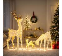 Bonnlo 3-Piece Lighted Reindeer Christmas Decorations Set, 5FT /150cm Pre lit Reideer Outdoor with 280 LED Warm White Lights, for Garden Holiday Decor（White