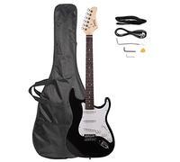 Bonnlo 39 Inch Electric Guitar for Beginner, Rosewood Fingerboard,SSS Pick Up with Bag Shoulder Strap Pick Whammy Bar Cord Wrench Tool, Black & White
