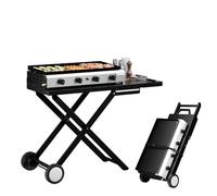 Bonnlo 4 Burner Foldable Propane Griddle with Wheels & Enameled Tray, 40000 BTU Portable Flat Top Gas Grill with Electronic Ignition & Regulator for Outdoor Cooking Camping BBQ Tailgating