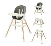 Bonnlo 4-in-1 Convertible Baby High Chair, Adjustable Height Highchair with Removable Double Trays and 5-Point Harness, Multi-Functional Feeding Chair for Toddlers 6-36 Months, Beige (Grey)