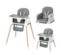 Bonnlo 4-in-1 Foldable Baby High Chair, Adjustable Height with Detachable Tray, 5-Point Safety Harness, Highchair for Toddlers 6 to 36 Months, Grey