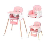 Bonnlo 4-in-1 Foldable Baby High Chair, Adjustable Height with Detachable Tray, 5-Point Safety Harness, Highchair for Toddlers 6 to 36 Months, Pink