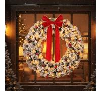 Bonnlo 48in/120cm Large Christmas Wreath with Colorful Lights for Outdoor | Pre lit Christmas Wreath Decorations, Snowy Green with Red Bow