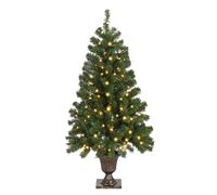 Bonnlo 4ft Pre Lit Christmas Tree with Vase Base, Classic Green | Antique Decorative Base, 8 Modes Warm White Lights, 120cm Compact Size for Small Area, 211 PVC Branches