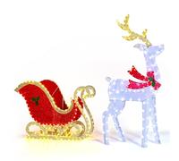 Bonnlo 5FT Christmas Reindeer and Sleigh Lights Decor, Pri Lit Outdoor Christmas Decorations, Warm White Lights, Sparkling Mesh Fabric, Xmas Decor for Yard Garden