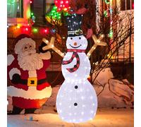 Bonnlo 5FT Lighted Christmas Snowman With 170 White LEDs Outdoor Decoration | Pre-Lit Snowman Ornaments, 88x24x150cm, Weather-Resistant, Stakes Included, Ideal For Indoor Outdoor, Yard Or Porch
