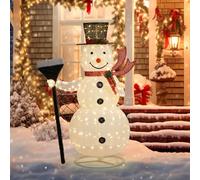 Bonnlo 5FT Pop up Snowman Christmas Decorations, Outdoor Snowman Lighted with Tall Hat, Broom for Xmas, Snowman Ornaments with Pre-lit Lights Decor for Indoor Yard Lawn Porch (White with Broom)