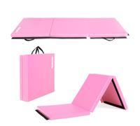 Bonnlo 6' Folding Tri-fold Gymnastics Gym Exercise Aerobics Mat, 6’x 2’x 2” PU Leather Tumbling Mats for Stretching Yoga Cheerleading Martial Arts (Pink)