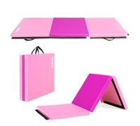 Bonnlo 6' Folding Tri-fold Gymnastics Gym Exercise Aerobics Mat, 6’x 2’x 2” PU Leather Tumbling Mats for Stretching Yoga Cheerleading Martial Arts (Purple&Pink)