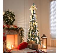 Bonnlo 6 Ft Pop Up Christmas Tree with Lights, 180cm Pre Lit Collapsible Christmas Tree with Sturdy Metal Stand, Silver&Golden