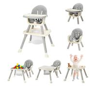 Bonnlo 6-in-1 Convertible Baby High Chair, Adjustable Height with Removable Double Tray & Building Block Table, Multi-Functional Highchair for Toddlers 6-36 Months (Light Gray)