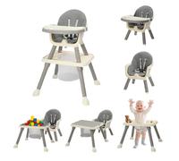 Bonnlo 6-in-1 Convertible Baby High Chair, Adjustable Height with Removable Double Tray & Building Block Table, Multi-Functional Highchair for Toddlers 6-36 Months (Grey)