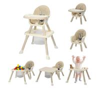 Bonnlo 6-in-1 Convertible Baby High Chair, Adjustable Height with Removable Double Tray & Building Block Table, Multi-Functional Highchair for Toddlers 6-36 Months (Beige)