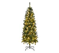 Bonnlo 6ft/1.8m Green Pre Lit Artificial Slim Christmas Tree with 210 Warm White Lights, 400 PVC Tips, 8 Lighting Modes, Metal Stand for Holiday Home Decor