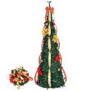 Bonnlo 6ft/1.8M Pop Up Pencil Christmas tree,Pine Green Christmas Tree, Xmas Tree Premium PVC Home Decorations (Pop up Green with Red and gold accessories)