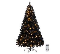 Bonnlo 6ft/1.8m Pre Lit Artificial Christmas Tree with 250 Warm White LED Lights, 8 Lighting Modes, Sturdy Metal Stand (Black)