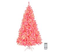 Bonnlo 6ft/1.8m Pre Lit Artificial Christmas Tree with 250 Warm White LED Lights, 8 Lighting Modes, Sturdy Metal Stand (Pink)