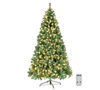 Bonnlo 6ft/1.8m Pre Lit Artificial Christmas Tree with 250 Warm White LED Lights, 8 Lighting Modes, Sturdy Metal Stand (Green)