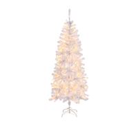 Bonnlo 6ft/1.8m Pre Lit Artificial Slim Christmas Tree with 210 Warm White Lights, 400 PVC Tips, 8 Lighting Modes, Metal Stand for Holiday Home Decor (White)