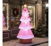 Bonnlo 7FT/215cm Pink Inflatable Christmas Tree with 4 LED Lights, Large Christmas Decorations Outdoor Blow Up Decor with Color-Changing RGB, Decoration for Lawn Garden Holiday Display