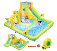 Bonnlo 8-in-1 Bouncy Castle with Blower, Inflatable Water Slide with Deep Pool, Climbing Wall, Obstacle Course, Kids Bouncy Castle for Garden Backyard, 450x300x165cm