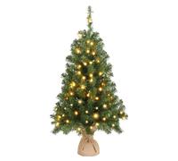 Bonnlo 90cm Pre Lit Small Christmas Tree with Jute Bag Base, 3Ft Artificial Mini Christmas Tree with 150 Tips, Xmas Table Decorations