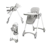 Bonnlo Baby Foldable High Chair, Adjustable Height with 7 Positions, 4-Level Reclining Seat & Detachable Double Tray, Highchair for Toddlers 6 Months to 3 Years (Grey)