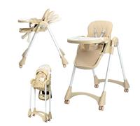 Bonnlo Baby Foldable High Chair, Adjustable Height with 7 Positions, 4-Level Reclining Seat & Detachable Double Tray, Highchair for Toddlers 6 Months to 3 Years (Beige)