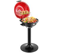 Bonnlo BBQ Electric Grill, 1600W George Foreman BBQ Grill with Removable Non-Stick Grilling Rack,Adjustable Temperature & Oil Drip Tray, Indoor Outdoor BBQ Grill Freestanding for 15-Serving(Red)