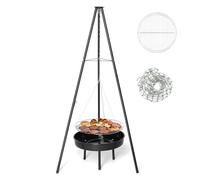 Bonnlo Campfire Tripod Grill - Portable Fire Pit BBQ with Fire Bowl - for Outdoor Camping BBQ, Black