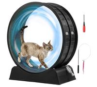 Bonnlo Cat Exercise Wheel for Indoor Cats, 30" Large Plastic Cat Running Treadmill with Silent Spinning & Brake, Detachable Carpeted Runway, Safety Lock, Includes Teaser Wand, 80×34×86cm, 15kg (Black)