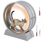 Bonnlo Cat Exercise Wheel for Indoor Cats, 30" Large Plastic Cat Running Treadmill with Silent Spinning & Brake, Detachable Carpeted Runway, Safety Lock, Includes Teaser Wand, 80×34×86cm, 15kg (Grey)
