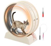 Bonnlo Cat Exercise Wheel for Indoor Cats, 30" Large Plastic Cat Running Treadmill with Silent Spinning & Brake, Detachable Carpeted Runway, Safety Lock, Includes Teaser Wand, Beige (80×34×86cm, 15kg)