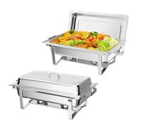 Bonnlo Chafing Dish Buffet Set, 2 Pack 9L Stainless Steel Warming Containers, Food Warmer Buffet Server for Dinner, Parties, Camping - Silver