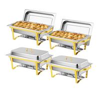 Bonnlo Chafing Dish Buffet Set, 4 Pack 9L Stainless Steel Warming Containers, Food Warmer Buffet Server for Dinner, Parties, Camping - Silver and Gold