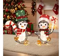 Bonnlo Christmas Decorations 2-Piece Light-Up Penguin with Incandescent Christmas Lights & Waterproof Penguin Light,Outdoor Xmas Decorations with 80 LED Lights,Garden,Outdoor,Indoor,48*61cm/52*55cm