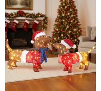 Bonnlo Christmas Outdoor Decorations Set of 2 Lighted Dachshund Wiener Dog, Large Waterproof Incandescent Xmas Yard Decor, Pre-Lit Classic Traditional Ornament for Yard Patio Front Door