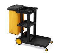 Bonnlo Cleaning Trolley on Wheels - Lightweight Cleaning Caddy with Cleaning Bag, Tool Holders & Shelves, Mini Janitorial & Sanitation Supplies Cart, Wheelie-Bin-Friendly Cleaner (Black)