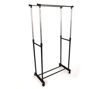 Bonnlo Clothes Rail, Portable Clothes Rack with 3 Tier Storage Shelf, Double Clothes Rail on Wheels, Adjustable Clothing Rails for Bedroom (Double Clothes Rail)