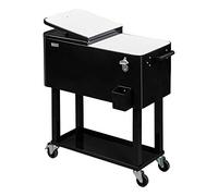 Bonnlo Cooler Bar Cart 80QT, Metal Rolling Ice Chest with Shelf, Outdoor Drinks Cooler Trolley with Bottle Opener, Easy Move for Garden Party, Black