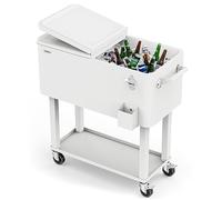 Bonnlo Cooler Bar Cart, 80QT Rolling Ice Chest with Shelf, Outdoor Portable Drinks Cooler Trolley with Bottle Opener, Easy Move for Backyard Party, White