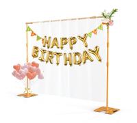 Bonnlo DIY Adjustable Backdrop Stand Kit, 2.4m x 3m Portable Photography Background Support Frame with Folding Metal Base, for Wedding, Party, Event, studio, Exhibition Decoration (Black) (Golden)