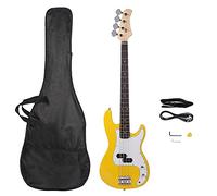 Bonnlo Electric Bass Guitar 4 Strings Full Size for Beginner Exquisite Basswood Burning Bass with Bag, Strap and Accessories (Yellow)