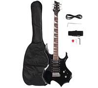 Bonnlo Electric Guitar Flame Style Design HSH Pickup for Beginner with Accessories, Bag, Strap, Tremolo Arm, Plectrum, Neck Adjustment Key, Cable (Black)