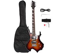 Bonnlo Electric Guitar Flame Style Design HSH Pickup for Beginner with Accessories, Bag, Strap, Tremolo Arm, Plectrum, Neck Adjustment Key, Cable (Sunset)