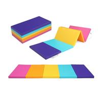 Bonnlo Folding 5-fold Gymnastics Gym Exercise Aerobics Mat, 192cm x 76cm x 4cm PU Leather Tumbling Mats for Stretching Yoga Cheerleading Martial Arts (Multi-color)