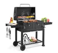 Bonnlo Large Portable Charcoal Barbecue Grills, Built in BBQ Grill and Tray, Dual Height Adjustable Charcoal Trays & Temperature Gauge Barbecues Smoker for Outdoor Cooking Party