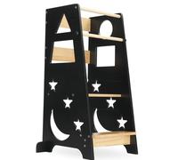 Bonnlo Learning Tower Adjustable Height, Toddler Standing Tower, Montessori Kitchen Helper 40x45x90cm, 3 Levels Adjustable Kids Learning Stool (Black)