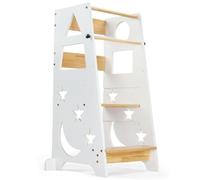 Bonnlo Learning Tower Adjustable Height, Toddler Standing Tower, Montessori Kitchen Helper 40x45x90cm, 3 Levels Adjustable Kids Learning Stool, White