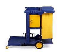 Bonnlo Lockable Cleaning Trolley on Wheels - Janitorial & Sanitation Supplies Cart, Cleaning Bag, Tool Holders & Secure Cupboard - Mobile Cleaning Caddy for Office, Wheelie-Bin Cleaner - Blue